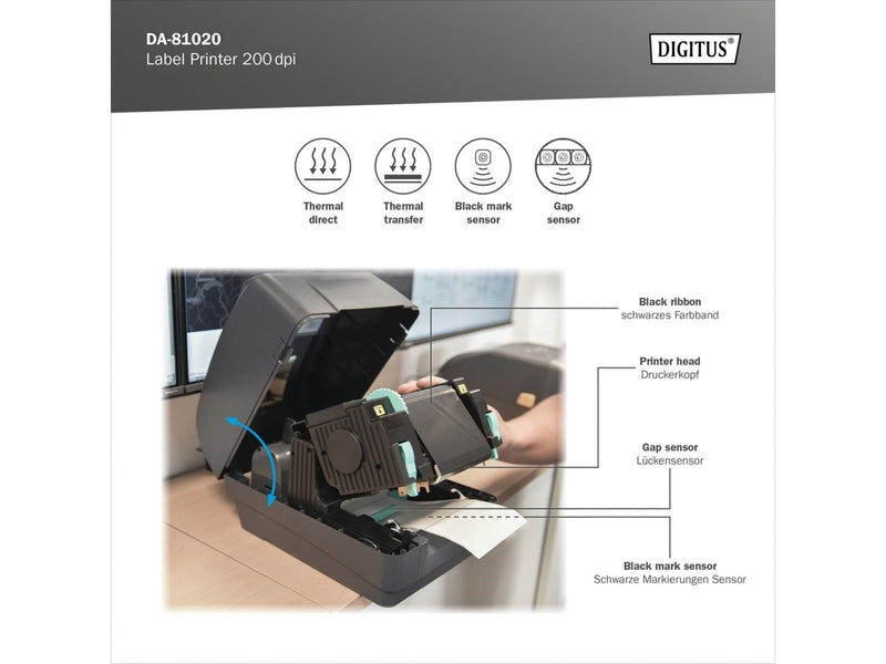 DIGITUS - label printer - B/W - direct thermal / thermal transfer