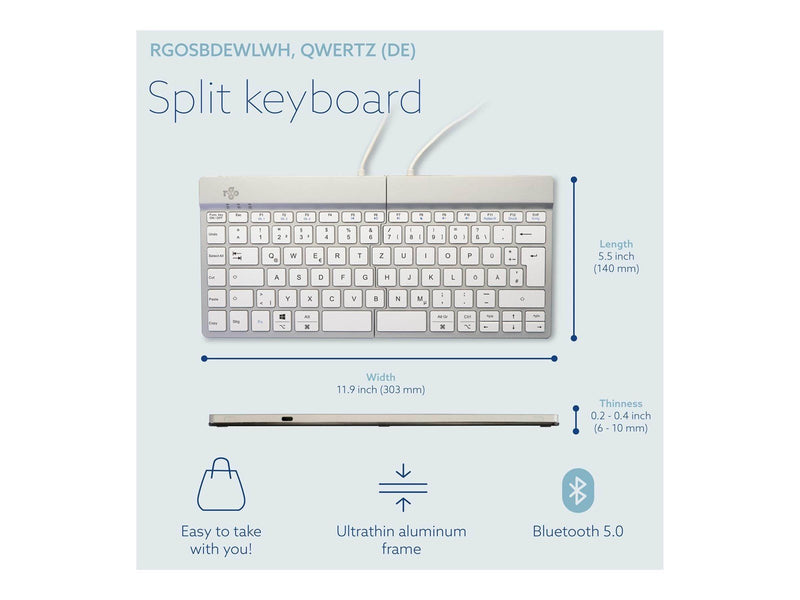 R-Go Tools R-Go Split Break - keyboard - with integrated break indicator - QWERTZ - German - white - Tastaturen - Deutsch - Weis