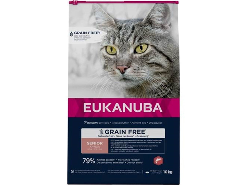 Eukanuba Grainfree Catfood with Salmon for Senior cats, 10 kg