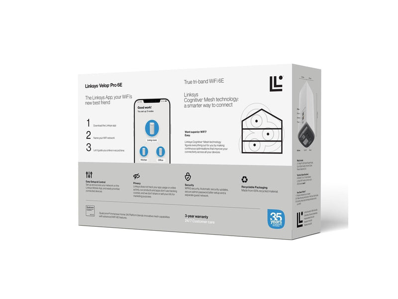Linksys Velop Pro 6E MX6202 Tri-Band Mesh WiFi 6E System (2-Pack) - Mesh router Wi-Fi 6
