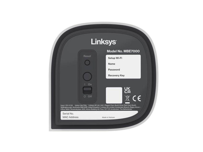 Linksys Velop Pro 7 MBE7001 Tri-Band Mesh WiFi 7 (1-Pack) - Mesh router 802.11a/b/g/n/ac/ax/be (Wi-Fi 7)