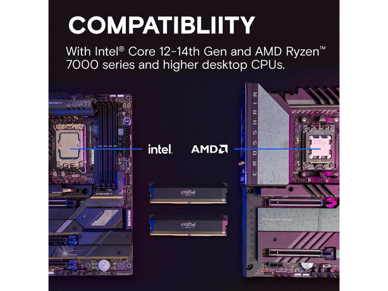 Crucial PRO Overclocking DDR5-6000 - 32GB - CL36 - Dual Channel (2 pcs) - AMD EXPO & Intel XMP - Schwarz