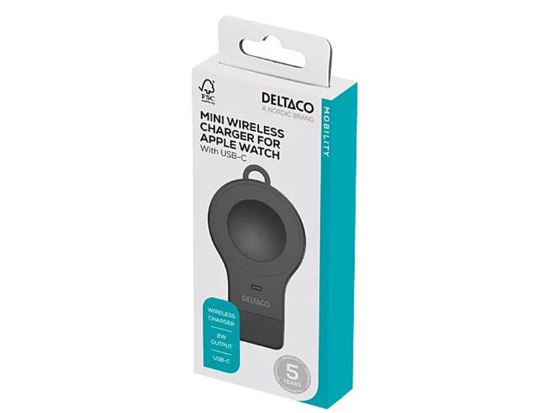 Deltaco AWC-102 - Mini wireless charger for apple watch USB-C black