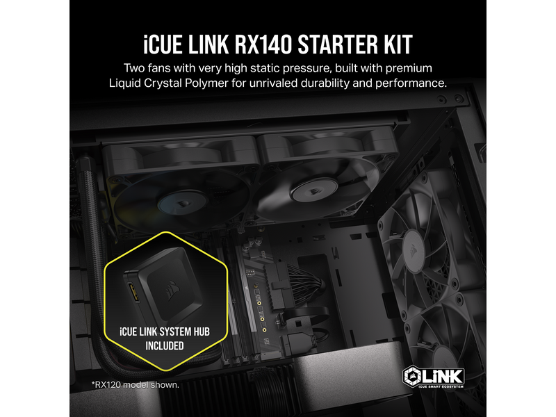 Corsair iCUE LINK RX140 2-pack - Gehäuselüfter - 140mm - Schwarz mit RGB LED - 36 dBA