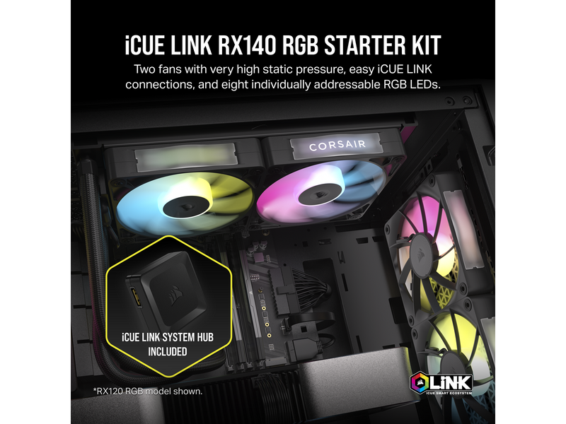 Corsair iCUE LINK RX140 RGB 2-pack - Gehäuselüfter - 140mm - Schwarz mit RGB LED - 36 dBA
