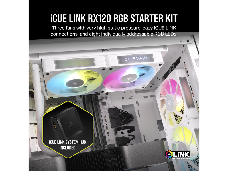 Corsair iCUE LINK RX120 RGB 3-pack - Gehäuselüfter - 120mm - Weiß mit RGB-Beleuchtung - 36 dBA
