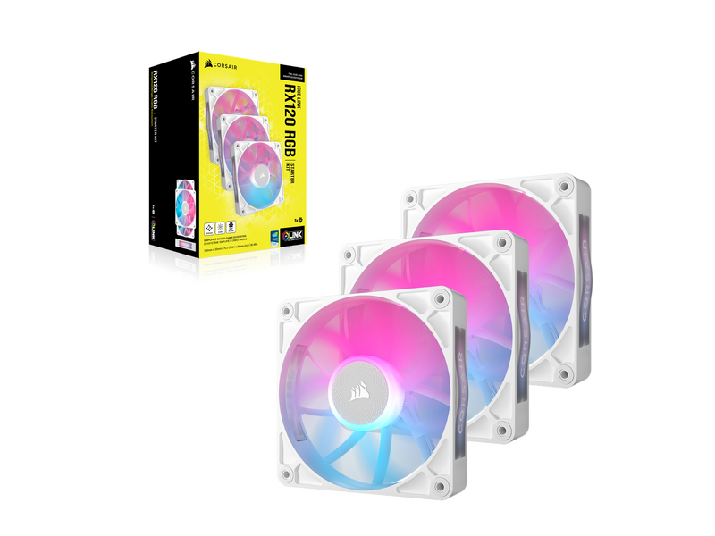 Corsair iCUE LINK RX120 RGB 3-pack - Gehäuselüfter - 120mm - Weiß mit RGB-Beleuchtung - 36 dBA