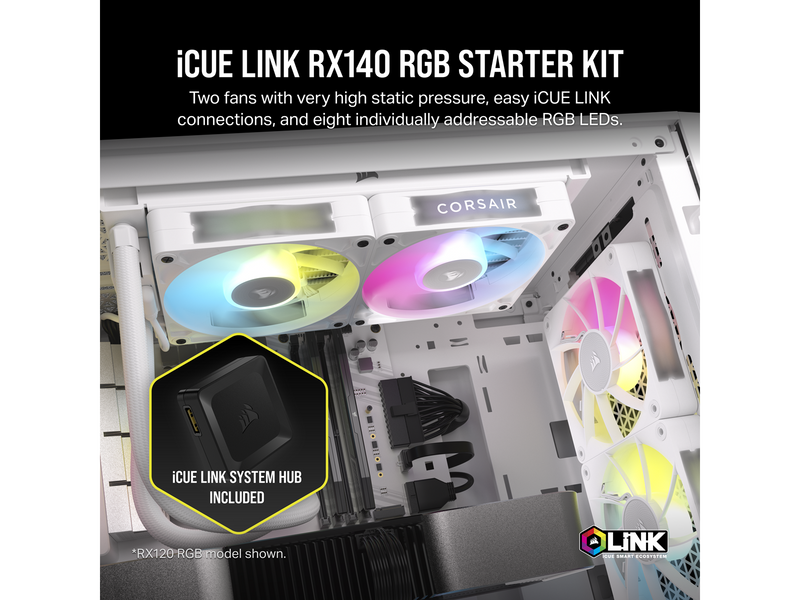 Corsair iCUE LINK RX140 RGB 2-pack - Gehäuselüfter - 140mm - Weiß mit RGB-Beleuchtung - 36 dBA