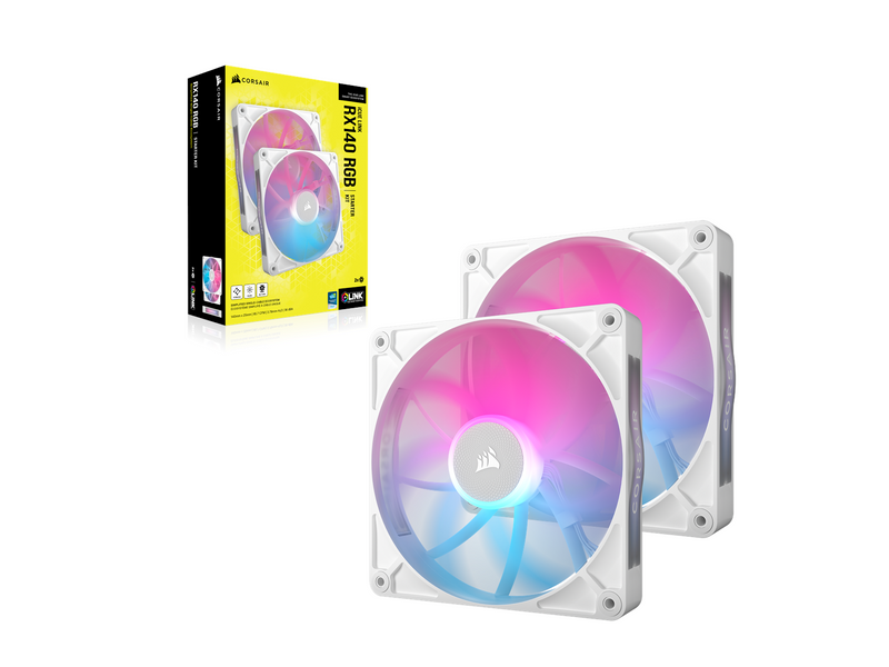 Corsair iCUE LINK RX140 RGB 2-pack - Gehäuselüfter - 140mm - Weiß mit RGB-Beleuchtung - 36 dBA