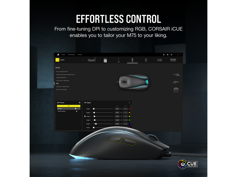 Corsair M75 Lightweight RGB - Gaming Maus (Schwarz mit RGB)