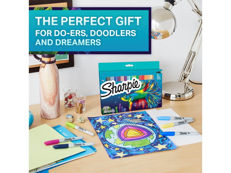 Sharpie -Permanentmarker-Set | Sonderserie mit verschiedenen Farben | feine Spitze | 18 Markierstifte | Set für den Schulanfang