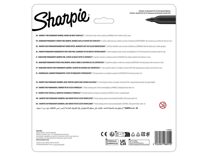 Sharpie Glam Pop-Permanentmarker | feine Spitze für klare Details | verschiedene Farben | 34 Markierstifte