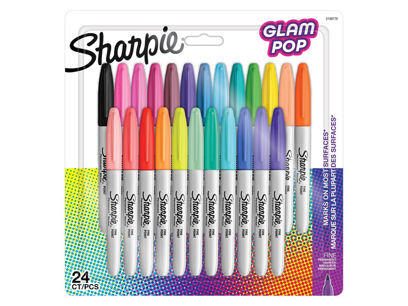 Sharpie Glam Pop-Permanentmarker | feine Spitze für klare Details | verschiedene Farben | 24 Markierstifte