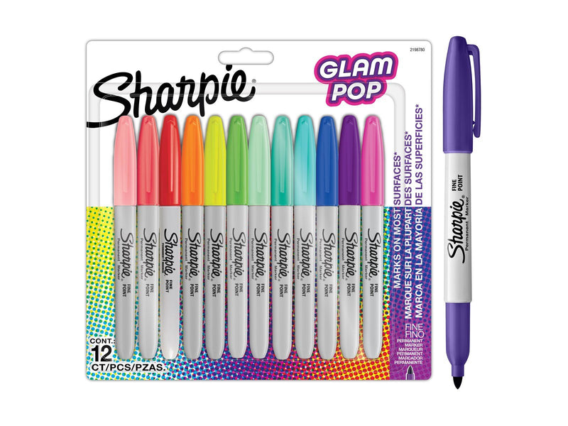 Sharpie Glam Pop-Permanentmarker | feine Spitze für klare Details | verschiedene Farben | 12 Markierstifte