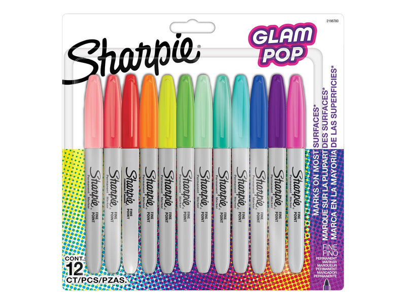 Sharpie Glam Pop-Permanentmarker | feine Spitze für klare Details | verschiedene Farben | 12 Markierstifte
