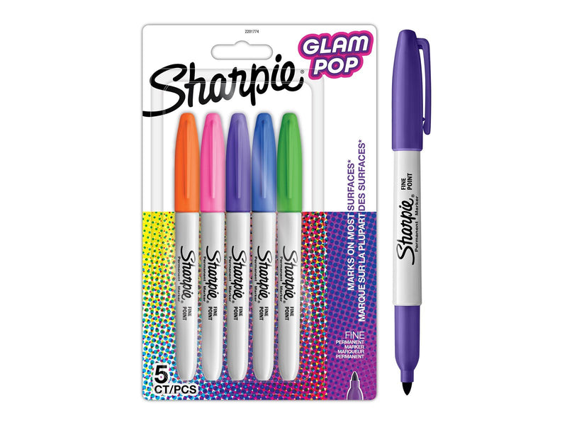 Sharpie Glam Pop-Permanentmarker | feine Spitze für klare Details | verschiedene Farben | 5 Markierstifte