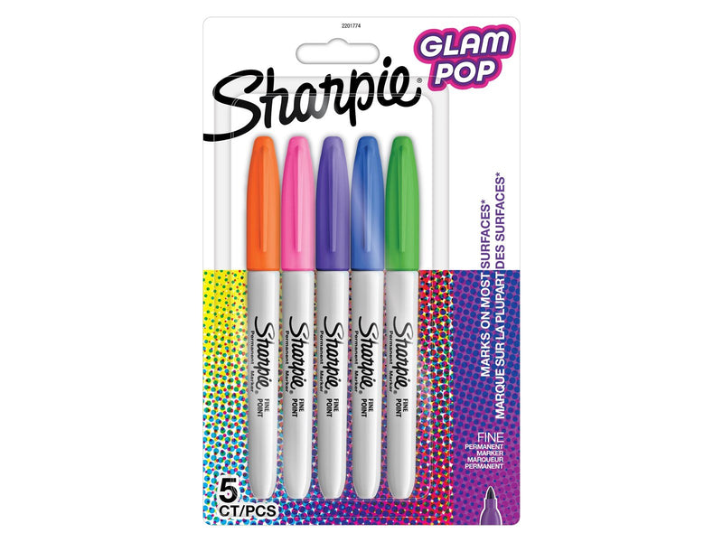 Sharpie Glam Pop-Permanentmarker | feine Spitze für klare Details | verschiedene Farben | 5 Markierstifte