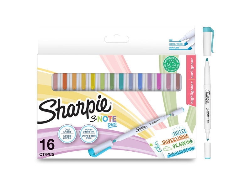 Sharpie S-Note Duo Textmarker | Kreativmarker in Pastelltönen mit beidseitiger Spitze | Patronen- und Keilspitze zum Markieren,