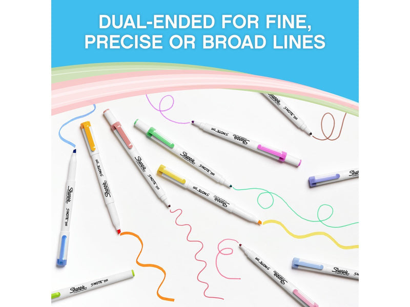 Sharpie S-Note Duo Textmarker | Kreativmarker in Pastelltönen mit beidseitiger Spitze | Patronen- und Keilspitze zum Markieren,