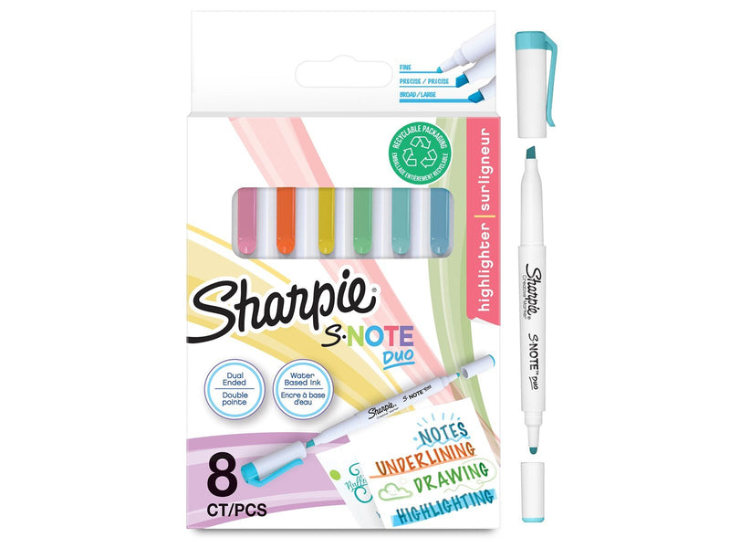 Sharpie S-Note Duo Textmarker | Kreativmarker in Pastelltönen mit beidseitiger Spitze | Patronen- und Keilspitze zum Markieren,