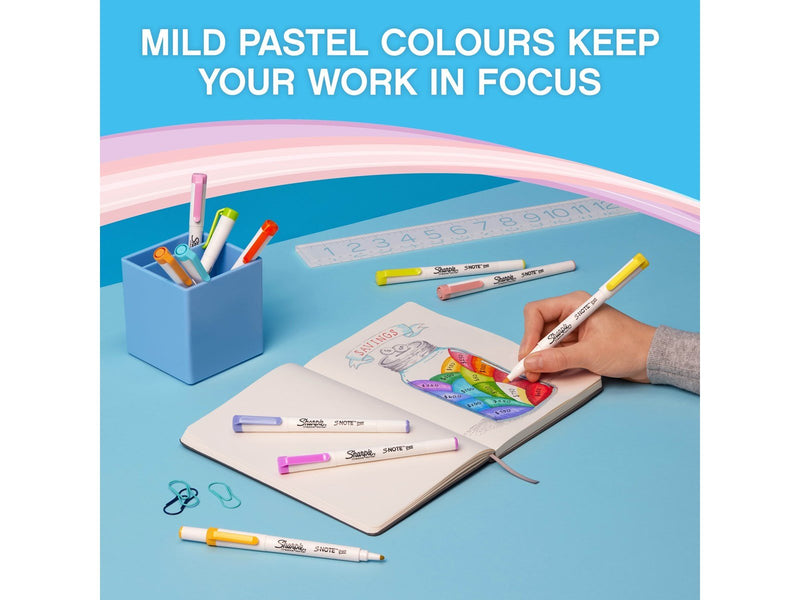 Sharpie S-Note Duo Textmarker | Kreativmarker in Pastelltönen mit beidseitiger Spitze | Patronen- und Keilspitze zum Markieren,