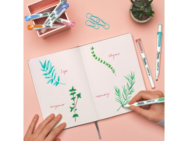 Sharpie S-Note Duo Textmarker | Kreativmarker in Pastelltönen mit beidseitiger Spitze | Patronen- und Keilspitze zum Markieren,