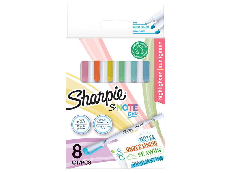 Sharpie S-Note Duo Textmarker | Kreativmarker in Pastelltönen mit beidseitiger Spitze | Patronen- und Keilspitze zum Markieren,