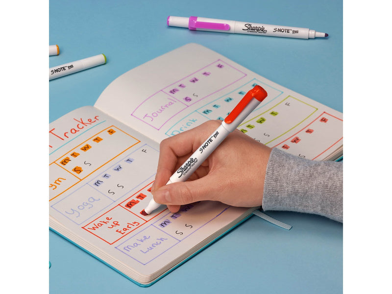 Sharpie S-Note Duo Textmarker | Kreativmarker in Pastelltönen mit beidseitiger Spitze | Patronen- und Keilspitze zum Markieren,