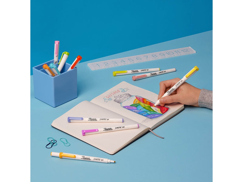 Sharpie S-Note Duo Textmarker | Kreativmarker in Pastelltönen mit beidseitiger Spitze | Patronen- und Keilspitze zum Markieren,