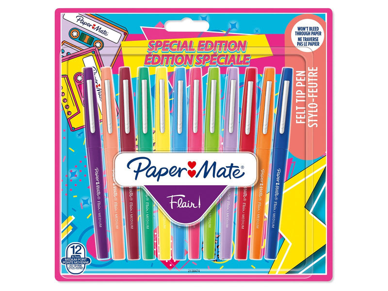 Paper Mate Flair Filzstifte | mittlere Spitze (0,7 mm) | gemischte Retrofarben | 12 Stück