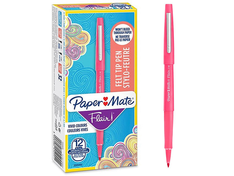Paper Mate Flair-Filzstifte | mittlere Spitze 0,7 mm | Rosa | 12 Stück