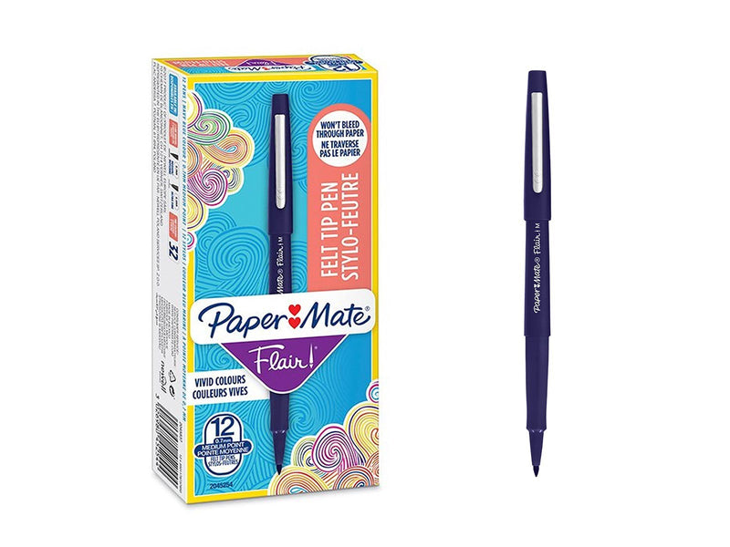 Paper Mate Flair-Filzstifte | mittlere Spitze 0,7 mm | Navy Blau | 12er-Packung