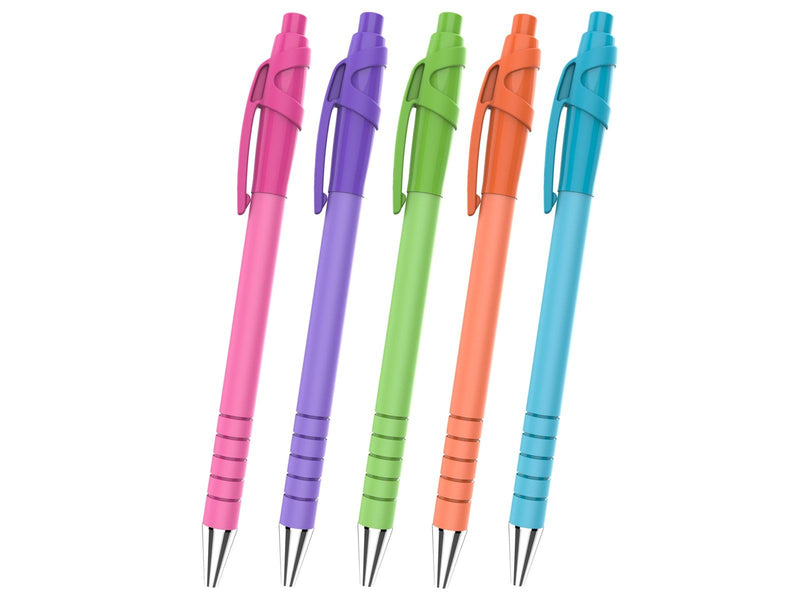 Paper Mate Flexgrip Ultra-Druckkugelschreiber | mittlere Spitze (1,0 mm) | blaue Tinte | leuchtende Farben | 5 Stück