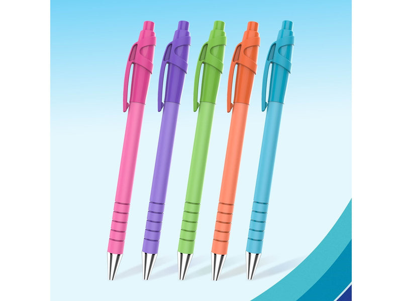 Paper Mate Flexgrip Ultra-Druckkugelschreiber | mittlere Spitze (1,0 mm) | schwarze Tinte | leuchtende Farben | 5 Stück