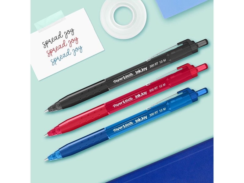 Paper Mate InkJoy 300RT Druckkugelschreiber | mittlere Spitze (1,0 mm) | Schwarze, blaue & rote Tinte | 8 Stück