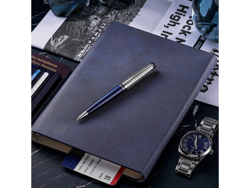 Waterman Expert Deluxe Kugelschreiber, Metall und blaue Lackierung mit palladiumbeschichteten Zierteilen, Mittlere Spitze