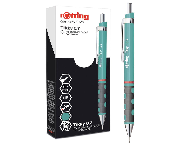 Rotring rOtring Tikky-Druckbleistifte in Pastellfarben | HB 0,7 mm | Sea Blue | mit angenehmem gummiertem Soft-Touch-Griff | 12 