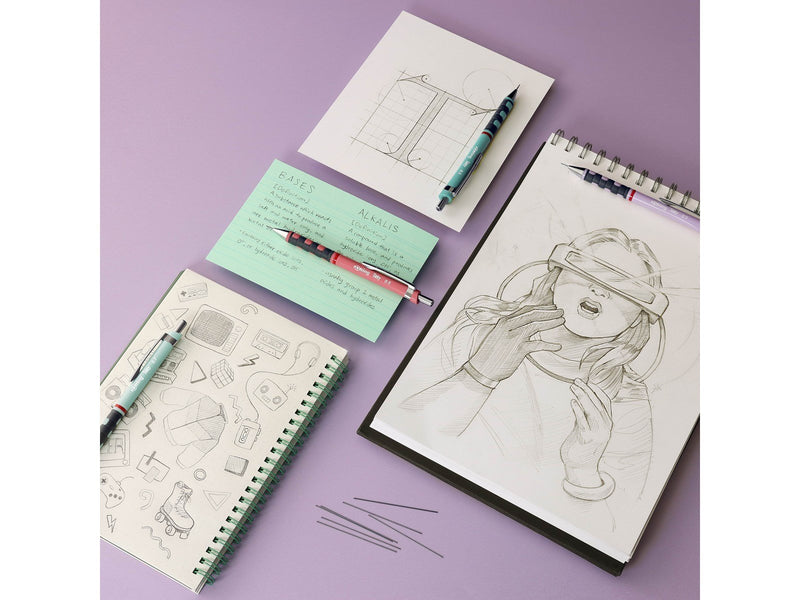 Rotring rOtring Tikky-Druckbleistifte in Pastellfarben | HB 0,5 mm | Sea Blue | mit angenehmem gummiertem Soft-Touch-Griff | 12 