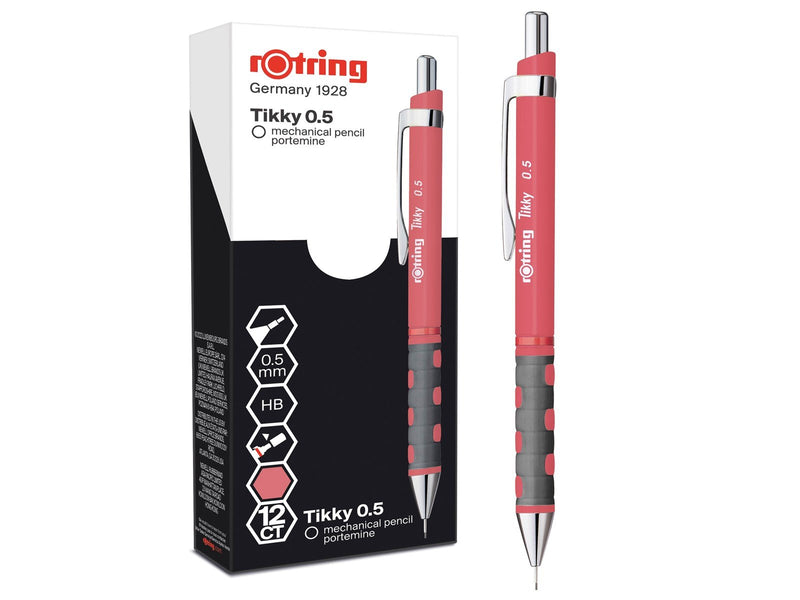 Rotring rOtring Tikky-Druckbleistifte in Pastellfarben | HB 0,5 mm | Tea Rose | mit angenehmem gummiertem Soft-Touch-Griff | 12 
