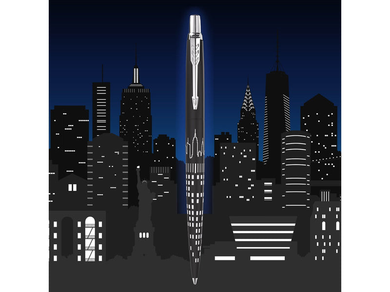 Parker Jotter Kugelschreiber | Sonderedition | New York City (NYC) Schwarz in silberner Ausführung | Blaue Tinte | Geschenkbox
