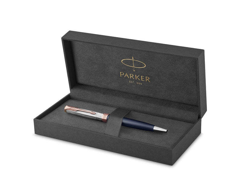 Parker Sonnet Intrepid Journeys Kollektion, Mt. Fuji Edition, Kugelschreiber, blauer Lack, reines Silber, roségoldene Zierteile,