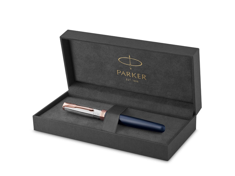 Parker Sonnet Intrepid Journeys Kollektion, Mt. Fuji Edition, Rollerball, blauer Lack, reines Silber, roségoldene Zierteile, Fed