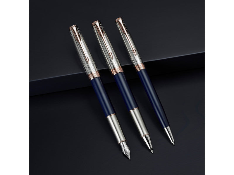 Parker Sonnet Intrepid Journeys Kollektion, Mt. Fuji Edition, Rollerball, blauer Lack, reines Silber, roségoldene Zierteile, Fed
