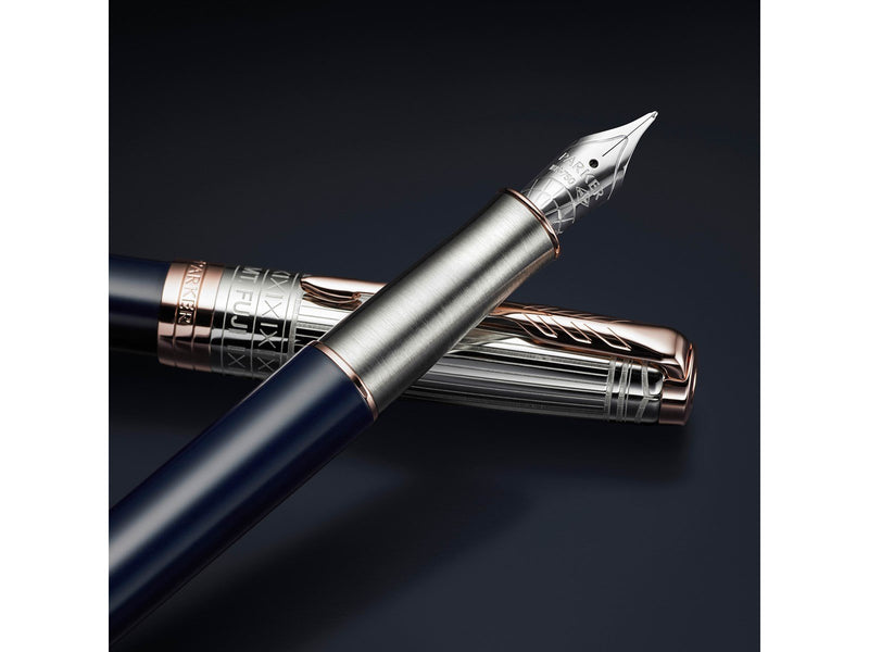 Parker Sonnet Intrepid Journeys Kollektion, Mt. Fuji Edition, Füllfederhalter, blauer Lack, reines Silber, roségoldene Zierteile
