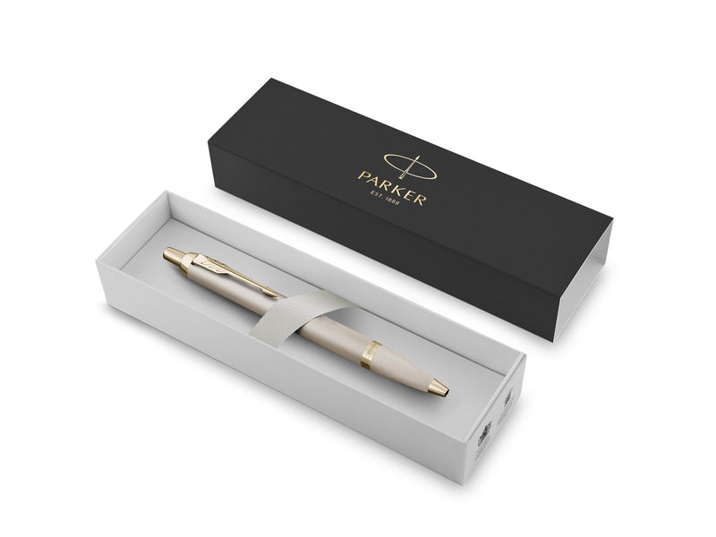 Parker IM Monochrome Kugelschreiber | blaue Tinte | Oberfläche und Zierteile in Champagnerfarben | medium Spitze | Geschenkbox