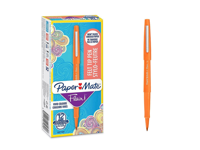 Paper Mate Flair-Filzstifte | mittlere Spitze 0,7 mm | Orange | 12er-Packung
