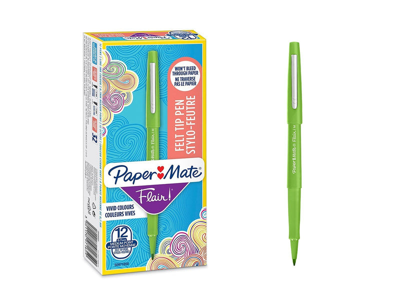 Paper Mate Flair-Filzstifte | mittlere Spitze 0,7 mm | Lime | 12er-Packung
