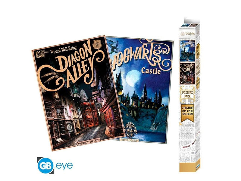 ABYstyle - HARRY POTTER Set 2 Chibi Posters Retro Hogwarts & Diagon Alley - Plakat