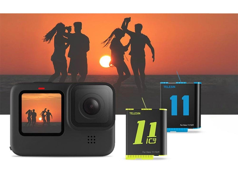 TELESIN 3-slot charger + 2 batteries for GoPro Hero 12 / Hero 11 / Hero 10 / Hero 9