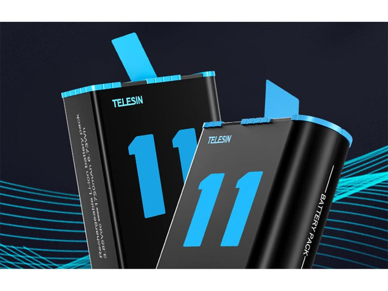 TELESIN 3-slot charger + 2 batteries for GoPro Hero 12 / Hero 11 / Hero 10 / Hero 9